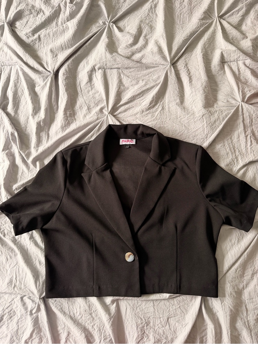 Cropped Black Short-Sleeve Blazer Crop Top